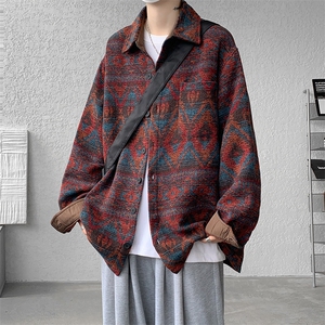 8XL-M复古大码民族风衬衫男款秋冬季加厚粗呢藏式外套CS29001P68图片