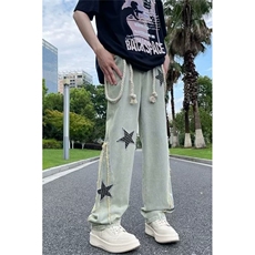 新款潮刺绣牛仔裤男秋季美式复古宽松阔腿直筒拖地潮牌裤子，男装牛仔裤，星座410-6（原星座1304-1）