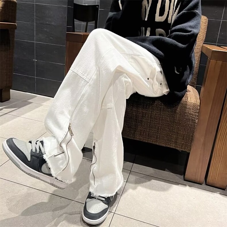 美式复古拉链毛边牛仔裤女直筒宽松休闲百搭情侣工装裤NK1232-P45,男装牛仔裤,星座1008-2