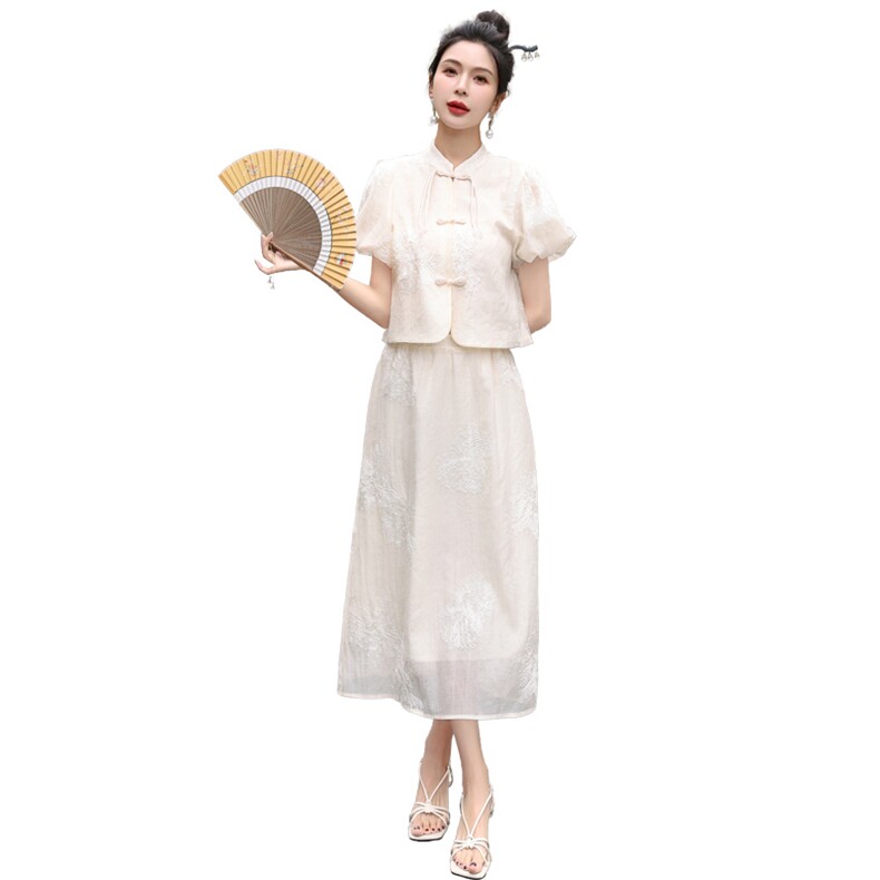 《48H发》时尚复古显瘦新中式两件套套裙,女装套装/套裙,婷轩阁
