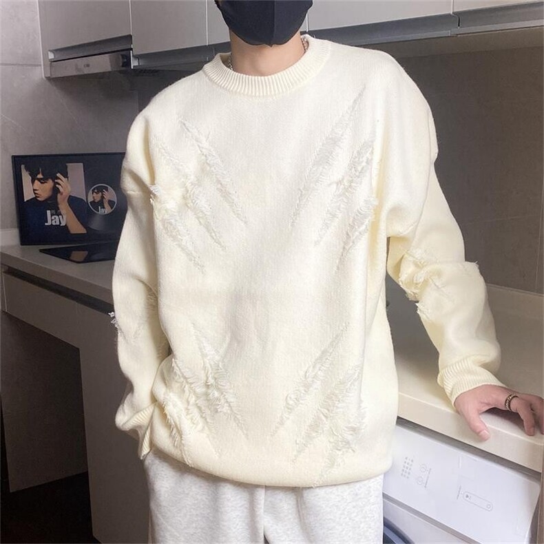 8402-特P58毛衣男款秋冬季圆领破洞针织衫内搭潮牌加厚保暖线衣,男装针织衫/毛衣,电商D310B