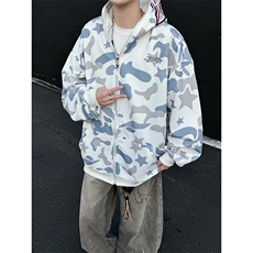 美式复古连帽迷彩卫衣拉链开衫潮春秋男女鲨鱼外套JK0641-P50，男装夹克，星座308B-1