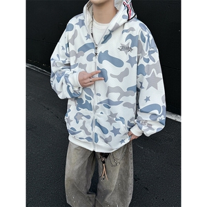 美式复古连帽迷彩卫衣拉链开衫潮春秋男女鲨鱼外套JK0641-P50图片