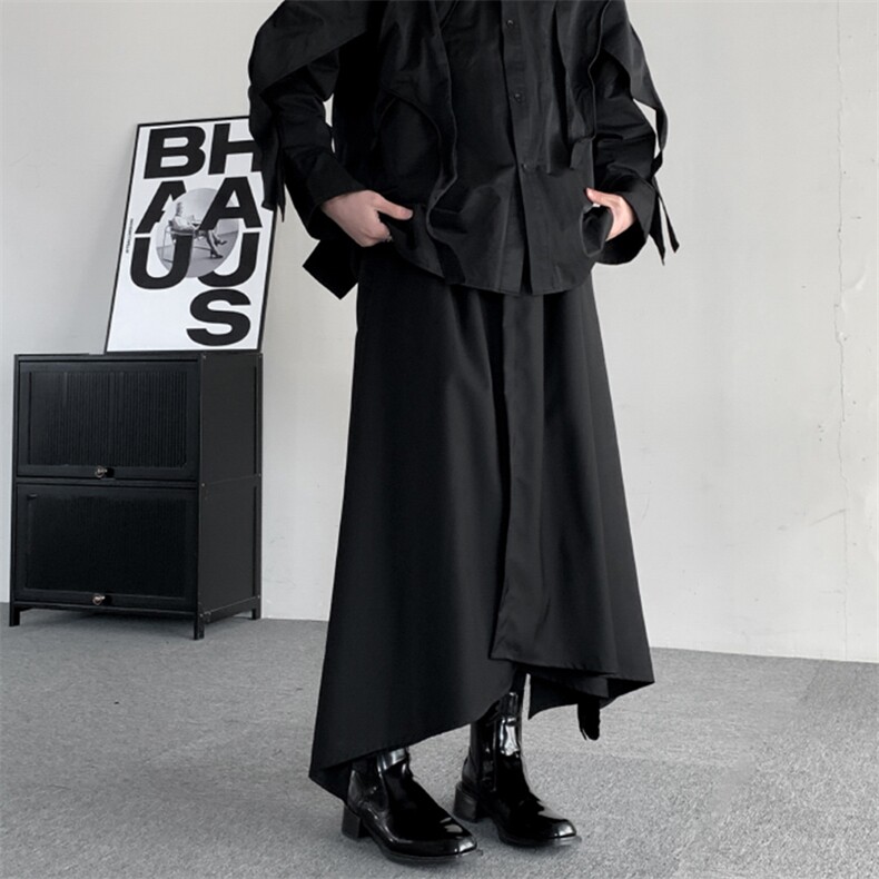 春装山本风日系不规则设计裙裤宽松大码九分阔腿裤垂感大摆休闲裤，男装休闲裤，星座909