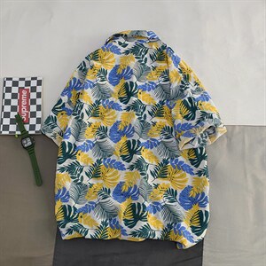 2021夏季新日系大码男港风沙滩情侣休闲短袖印花衬衫C3023-P35图片