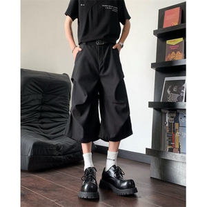 ER0353-P38美式褶皱挺阔休闲西装短裤男小众宽松阔腿直筒七分裤夏图片