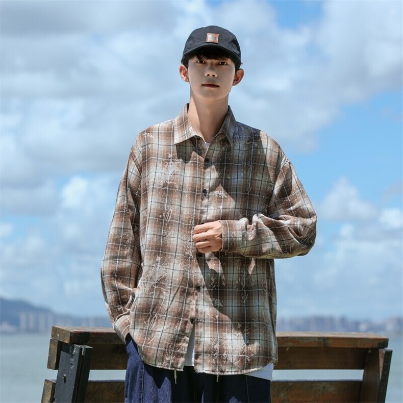 25年春季格子衬衫长袖大码宽松落肩现货DS-C323-1-2386-特批35,男装衬衫,电商C323-1
