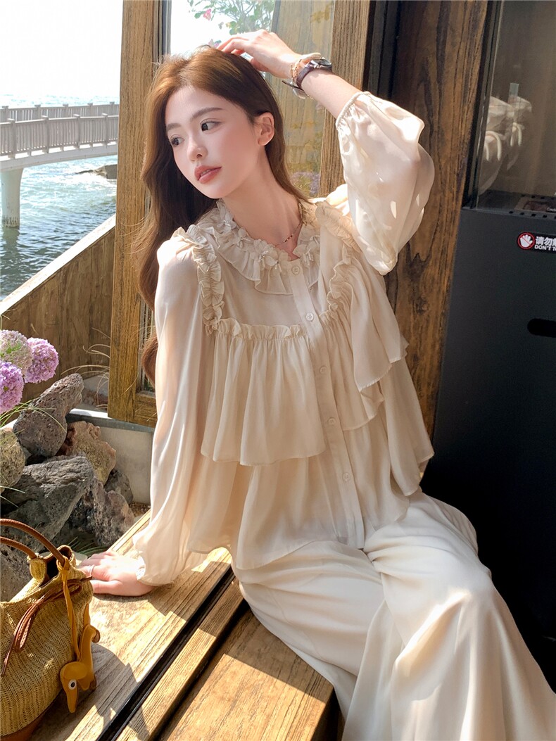 法式温柔风气质套装女2026夏季新款轻薄长袖防晒衬衫阔腿裤两件套,女装套装/套裙,衣秀之家