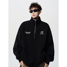 美式潮刺绣POLO衫男秋半拉链立领外套宽松运动长袖卫衣WYE47P48，男装Polo衫，星座1013-5