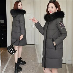 2021新款真毛领中长款羽绒服保暖气质纯色连帽图片