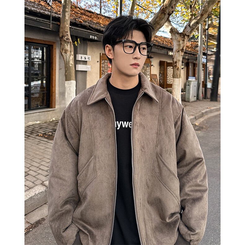 结构设计美式冬季棉服复古麂皮绒短款宽松加棉外套986P118，男装棉衣，电商A458A