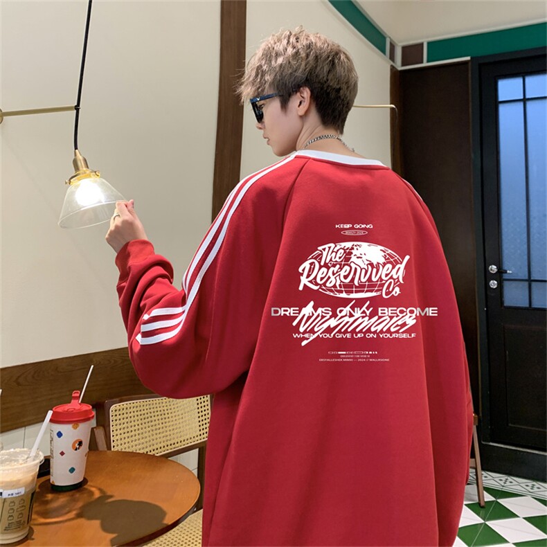 美式三杠条纹复圆领卫衣秋冬男女宽松长袖SW2479-P45控6850棉,男装卫衣,电商B370