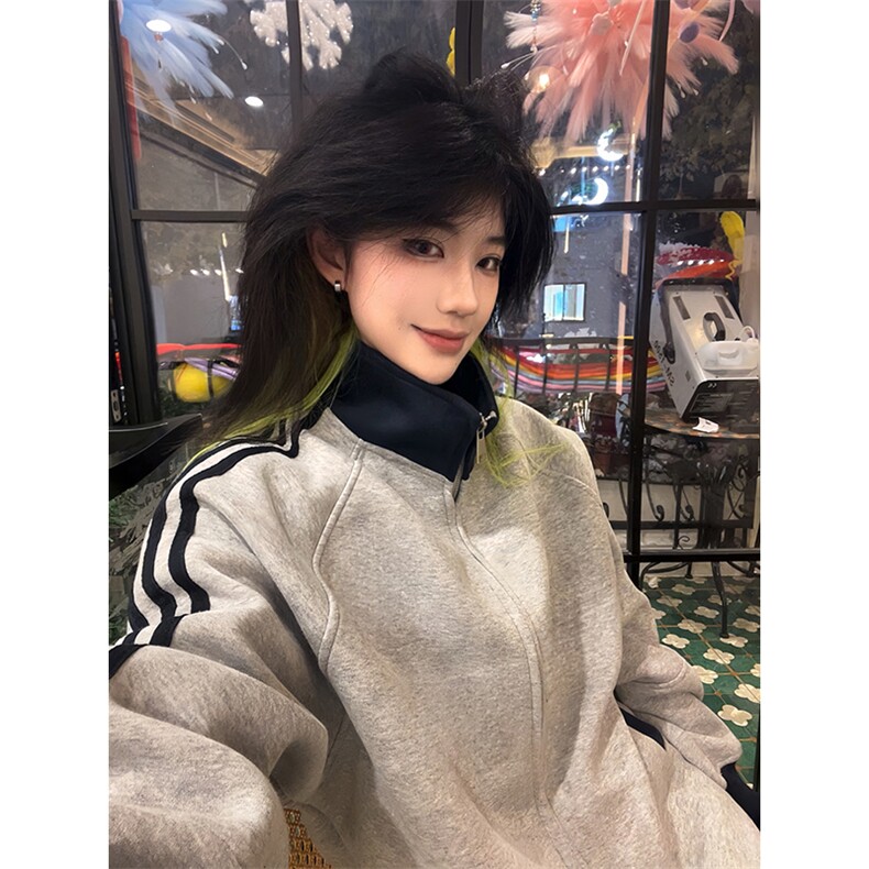 抖音得物高品质美式高街重磅结构设计拼接织带立领卫衣外套CM42,男装卫衣,电商A486