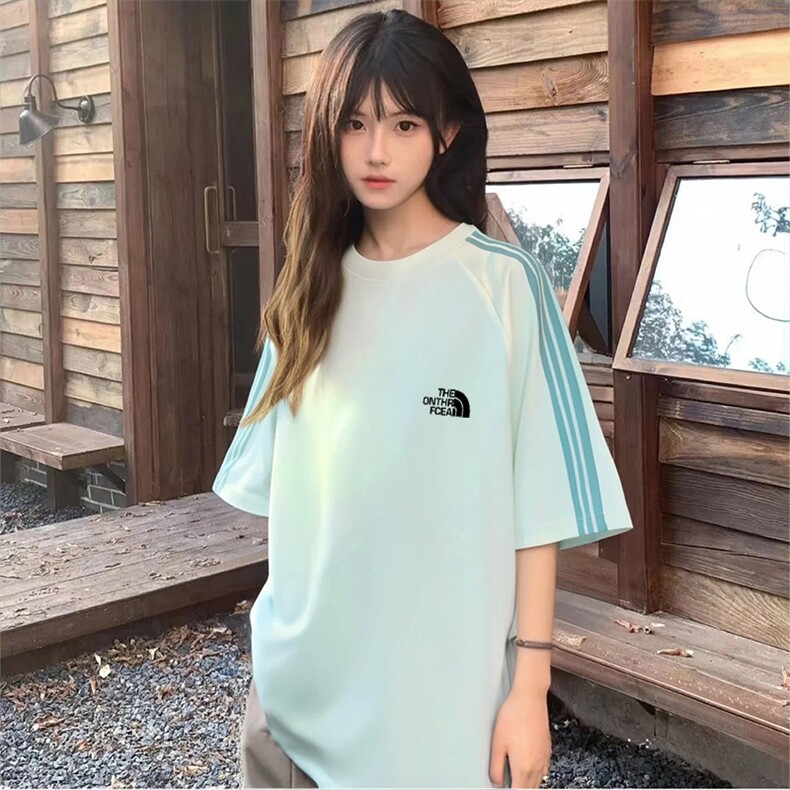 抖音得物品质二开240克宽松纯棉美式潮牌印花三条杠中性风短袖T恤,男装T恤,电商A486-1