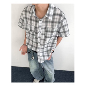 复古衬衫男夏装港风学生宽松小众设计感趣味新款男装上衣外穿