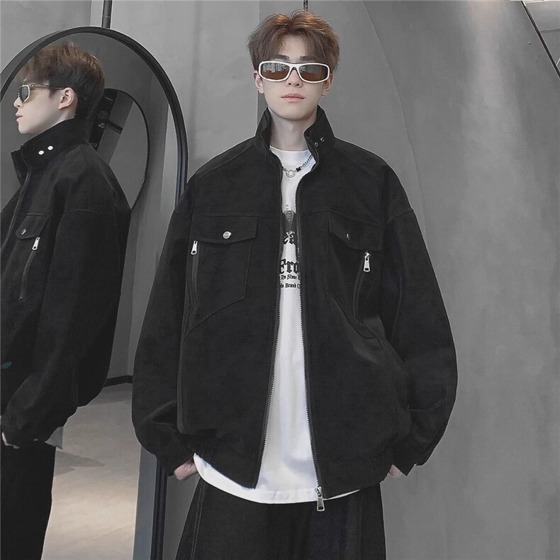 现货美式高街皮衣外套男款春秋季高级感立领飞行夹克工装痞帅风棒，男装皮衣，星座218-1（原230）