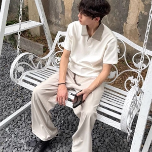 得物抖音高品质二开 夏季美式潮牌假两件格子衬衫翻领高街短袖T恤图片