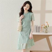 新中式蕾丝改良旗袍连衣裙女夏天小个子2024新款小香风气质鱼尾裙，商品下架区，韩然一族