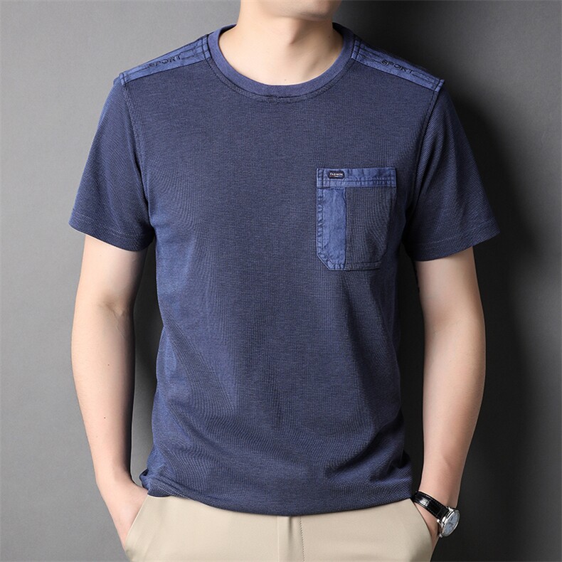 夏季棉短袖衬衫口袋立领中年男士宽松衣服爸爸装风亚麻衬衣,男装T恤,电商B212（原钱塘6029）