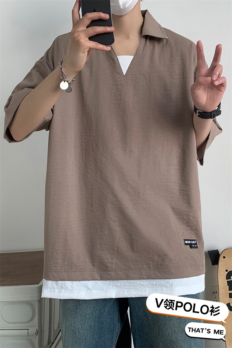 冰氧仿棉短袖港风白墙体恤休闲百搭纯色POLO衫男上衣TC3143-P35,男装T恤,星座717