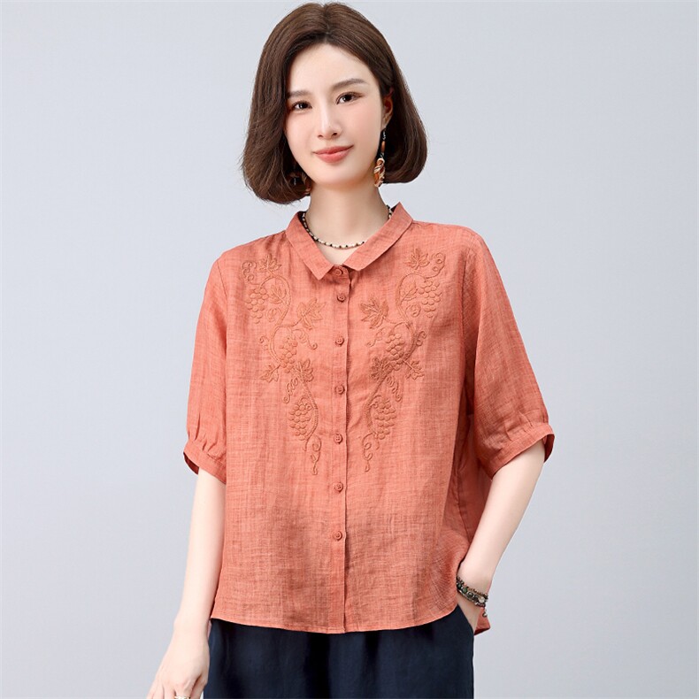 轻薄透气纯苎麻衬衫女宽松2025夏季新款大码宽松麻料衬衣凉上衣潮,女装衬衫,独衣靓