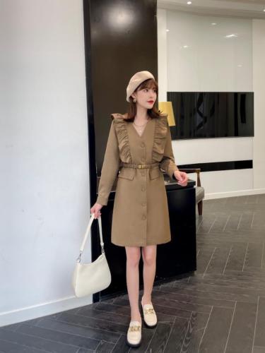 秋装新款木耳边收腰连衣裙,女装连衣裙,晗菲曼琪