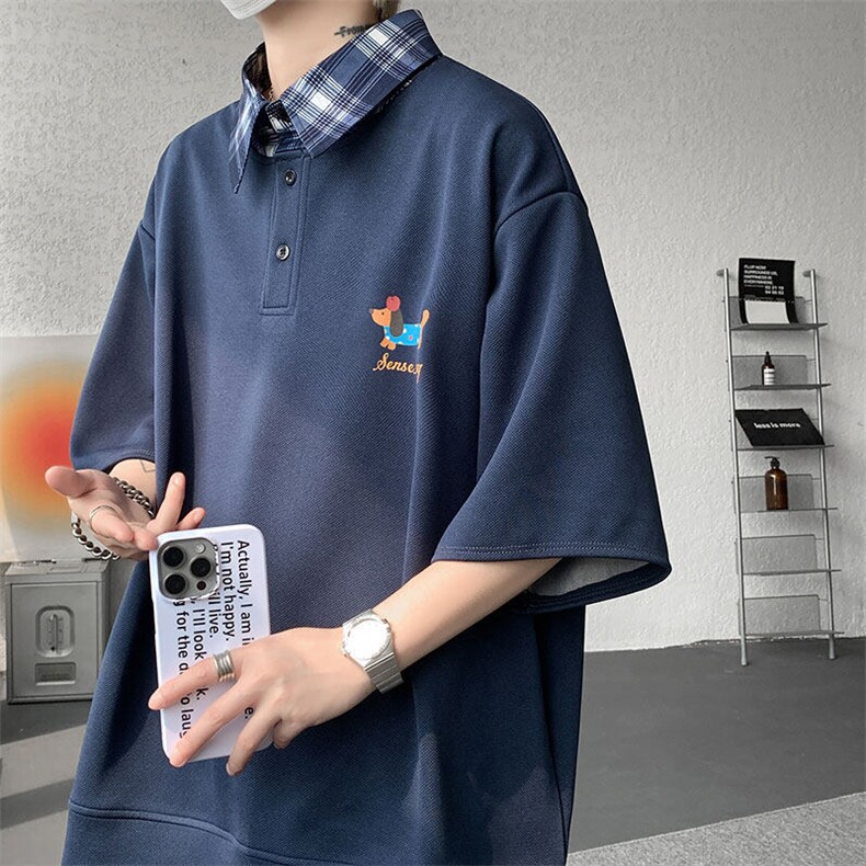 现货DX10119-特批30控68夏季新款大码假两件腊肠狗短袖T恤,男装T恤,电商A059