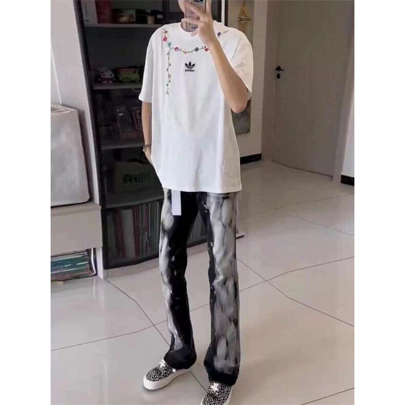 网红美式高街泼墨微喇弹力牛仔裤ZK0442-特批46,男装牛仔裤,星座313A(原308A-2)
