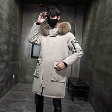 90%白鸭绒冬季保暖羽绒服男士零下连帽大毛领中长款外套896-P100，男装羽绒服，星座1210B