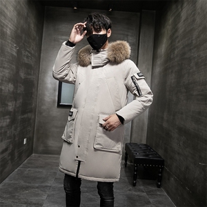 90%白鸭绒冬季保暖羽绒服男士零下连帽大毛领中长款外套896-P100图片