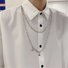方领时尚潮百搭青春流行衬衫男七分袖送项链C606P32图片