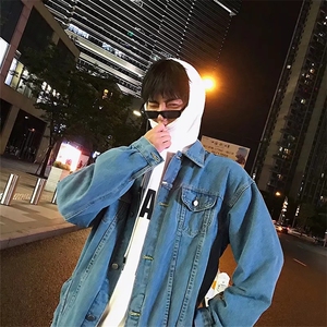 JK07春秋休闲文艺港风男装韩版牛仔夹克外套青少年学生宽松男装潮图片