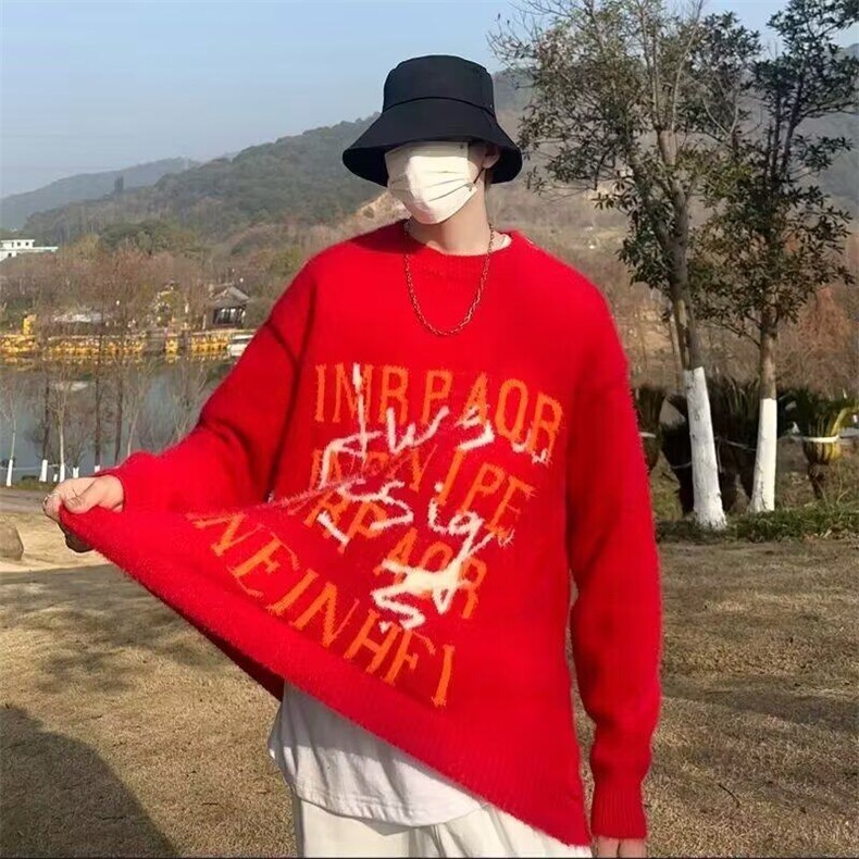 针织衫男女韩版潮流字母提花帅气百搭2024冬季ins毛衣MZ779-P60，男装针织衫/毛衣，星座412-3