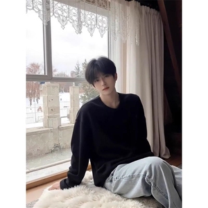 重磅秋冬男女纯色打底针织衫圆领套头半高领毛衣美式复古休闲上衣图片