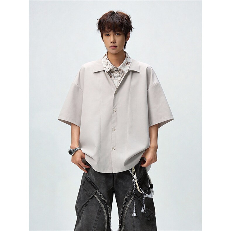 2026夏季新款凉感冰丝花领短袖衬衫男CD6415-特P40建议零售价98,男装T恤,电商A001-1