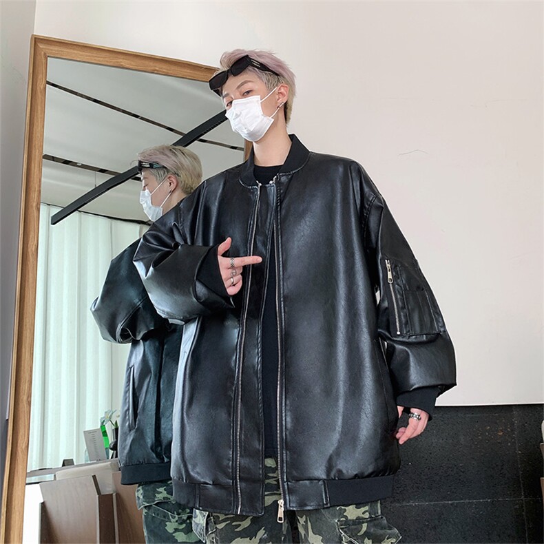 主推新款美式高街立领夹克潮牌皮衣夹克宽松外套 A436-W103-P68图片