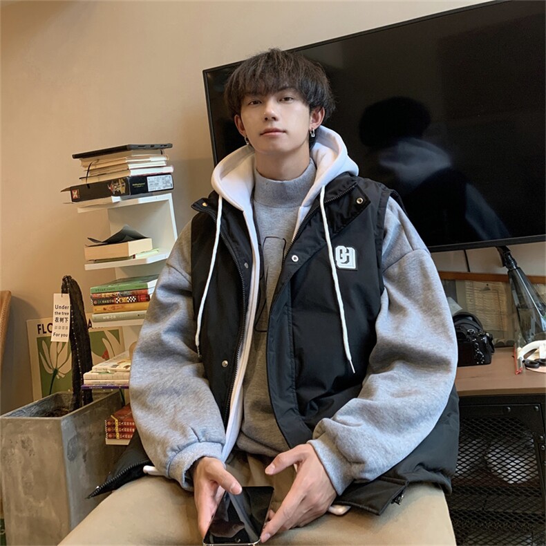 特50连帽马甲男女情侣假两件外套棉衣MJM326，男装棉衣，电商B370