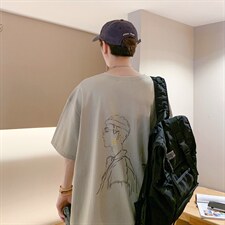 潮流设计款手绘涂鸦宽松大码圆领短袖T恤情侣517A-1-T905-P28控38，男装T恤，星座517A-1