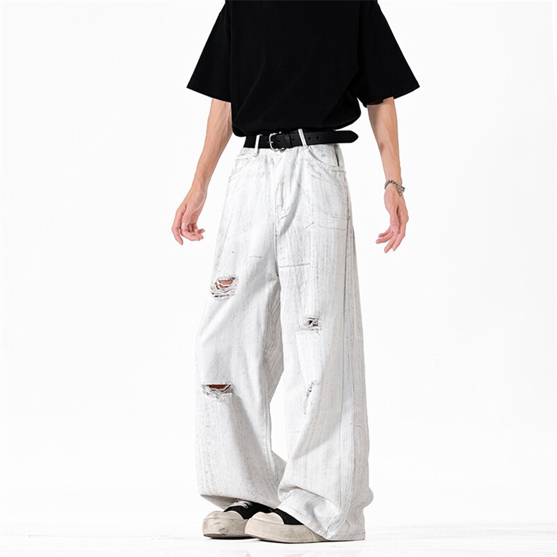 夏季2025新款美式脏脏破洞宽松牛仔裤xz906-1-K1286特P45,男装牛仔裤,星座906-1（原电商a316-2）