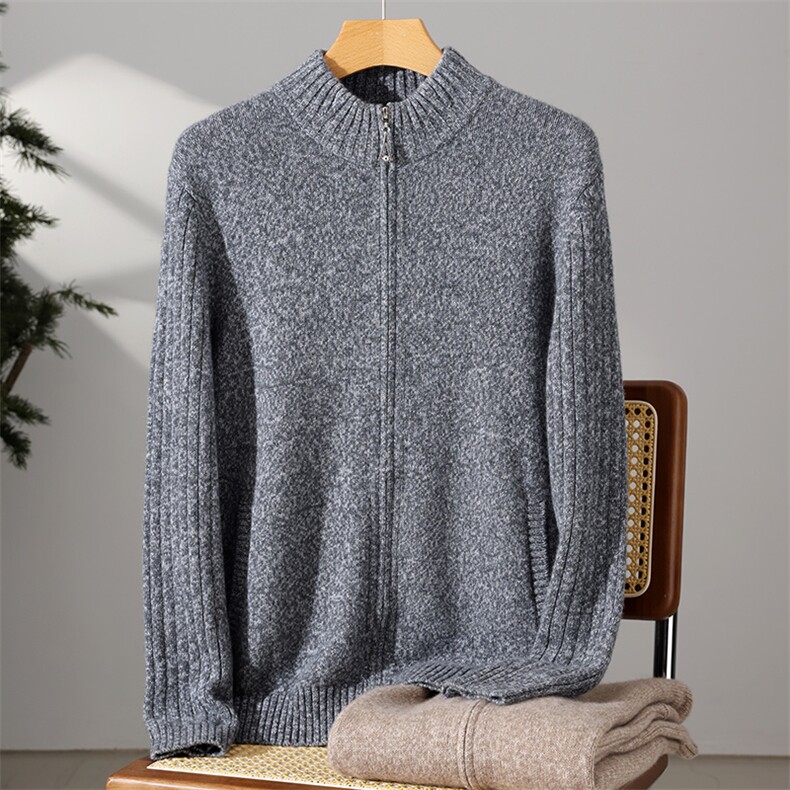秋冬季新款简约时尚百搭男士半高领羊绒开衫男装，男装羊绒套衫，米田羊绒