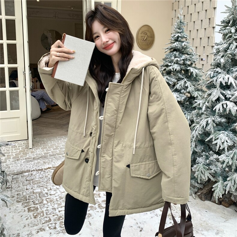 新款！羊羔毛连帽工装外套2C212-G185-P205-K308,女装棉衣/棉服,2C212