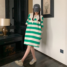夏季法式条纹娃娃领T恤连衣裙P95K148，女装连衣裙，2C333