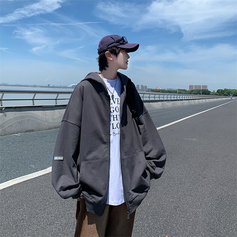 XZ213-JK20-P85控98港风大码纯色ins高街潮牌简约开衫连帽卫衣,男装卫衣,星座213