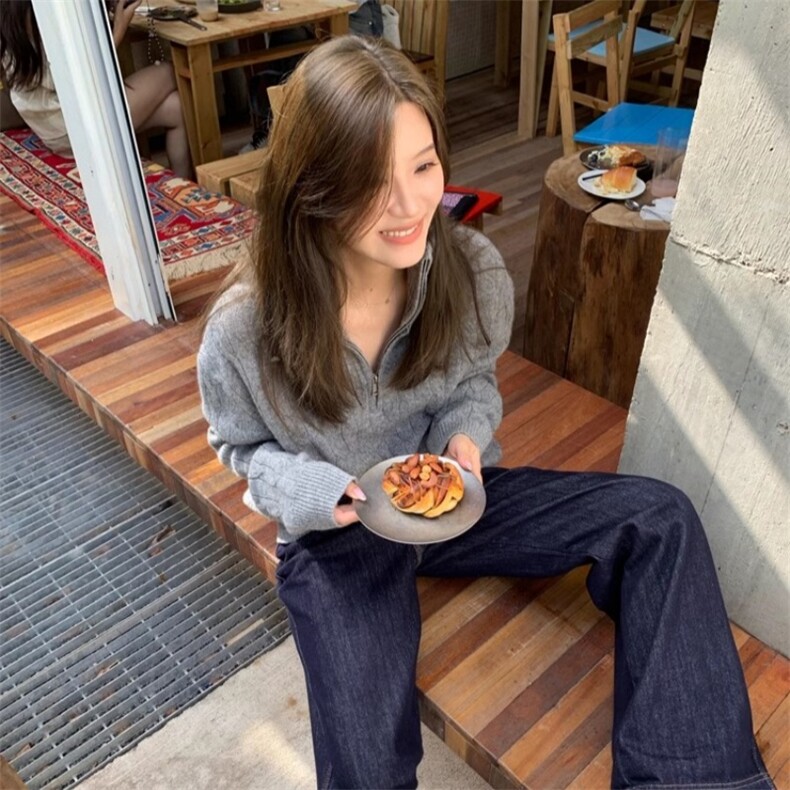 女士秋冬羊毛扭花半开拉链毛衣羊毛,女装羊毛衫,鑫之绒