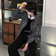 粉色皮衣外套男秋季高级感痞帅飞行员猎装美式机车服夹克男模穿搭，男装夹克，星座910-5