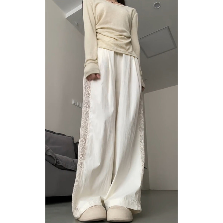 韩系肌理感奶油白花边镂空裤女春夏2025新款小个子蕾丝拼接休闲裤,男装休闲裤,星座506A