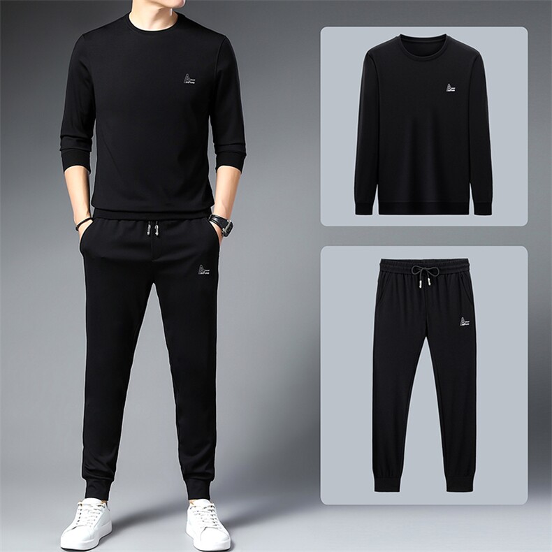 春秋季男士商务休闲套装圆领长袖T恤衫新款中青年潮流长裤两件套，男装休闲套装，电商B212（原钱塘6029）