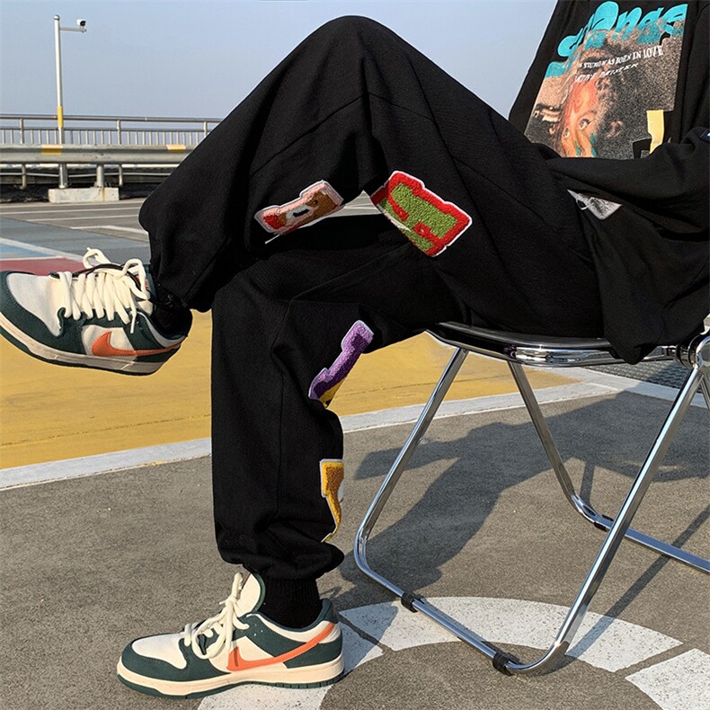 高街男直筒宽松春款炸街潮字母阔腿拖地裤UK94P38,男装休闲裤,星座1116-2