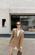 2021秋季新款时尚潮流百搭休闲宽松显瘦腰带双口袋西装外套，女装西装，L·H·X