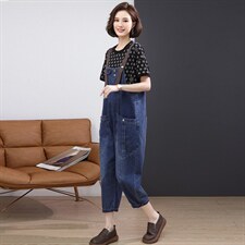 2022夏季新款时尚气质宽松显瘦休闲舒适背带牛仔裤套装，女装套装/套裙，丽影随形